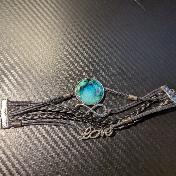 Leather Braided Ocean Love Infinity Bracelet - Picture 1 of 4